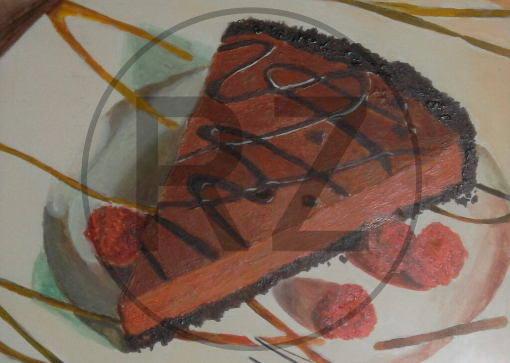 Painting of a cake slice using acrylics