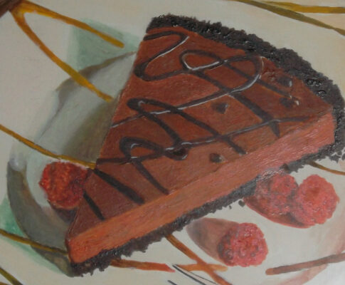 Painting of a cake slice using acrylics