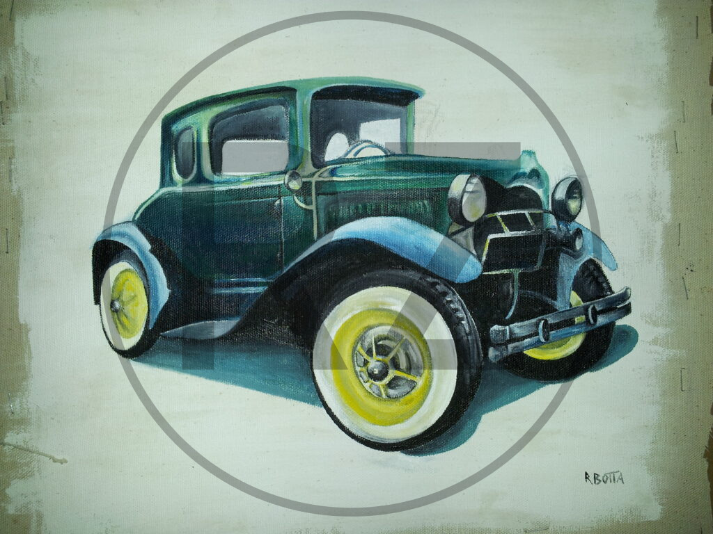 Old car painting in acrylics
