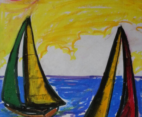 Pastel drawing of sailboats