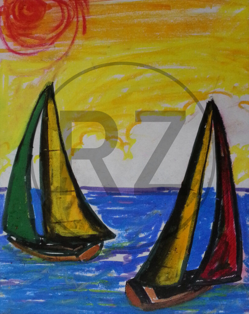 Pastel drawing of sailboats