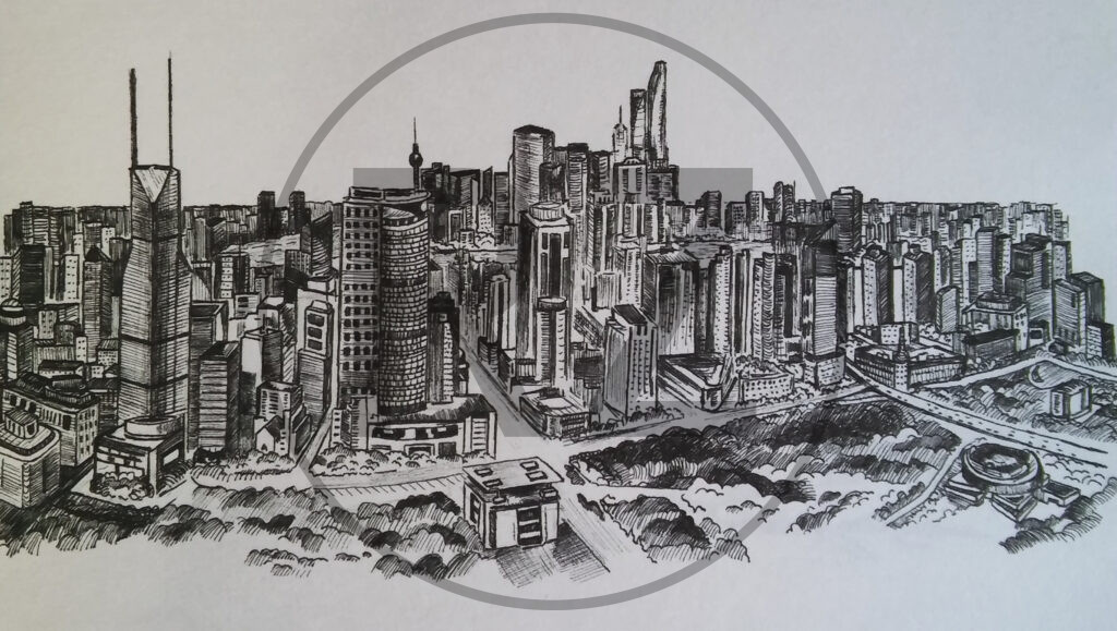 Pen drawing of a city