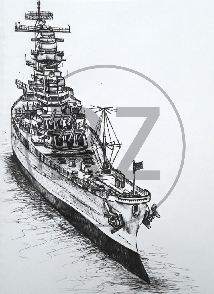 Pen drawing of a battleship