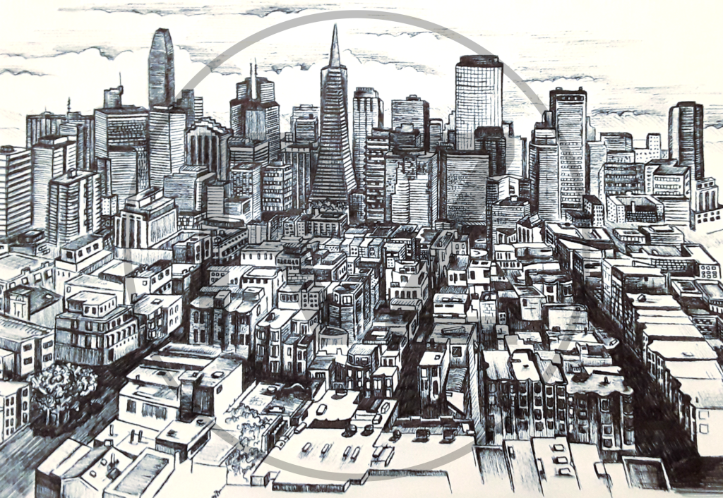 Pen drawing of a city